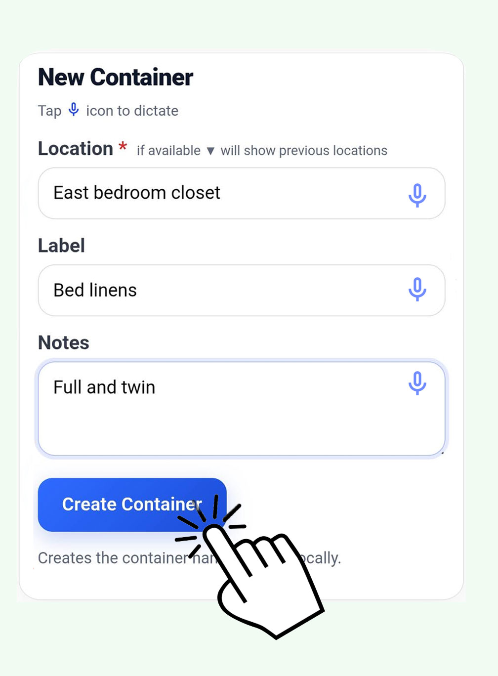 Create a new MyKeeper container