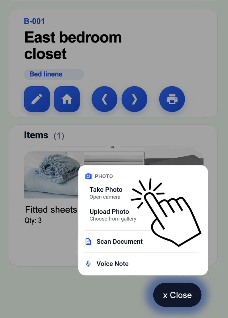 Add items - photo, scan document, and voice note options